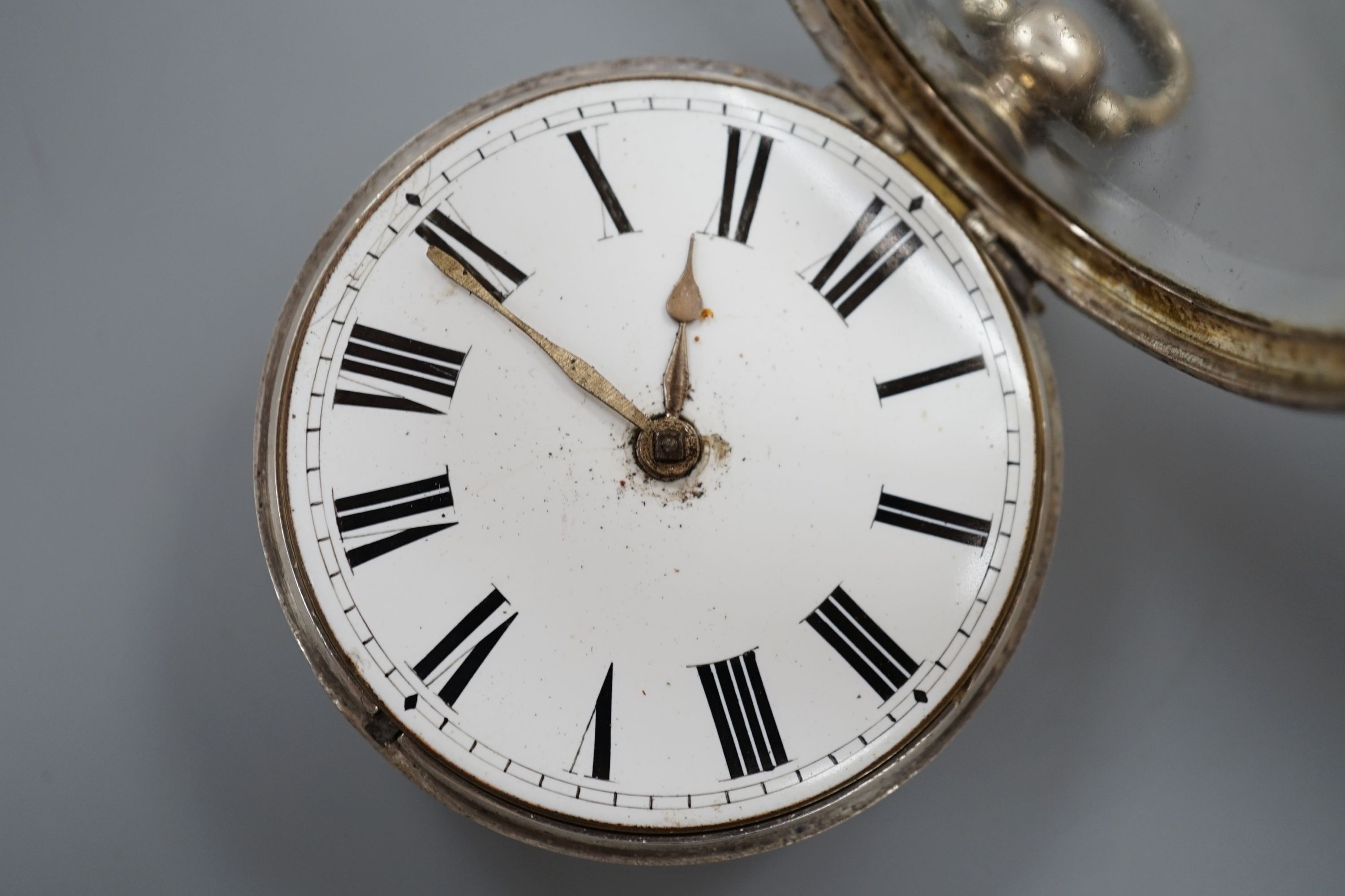 A Victorian silver pair case keywind verge pocket watch, by Adcock, Watton, case diameter, 55mm.